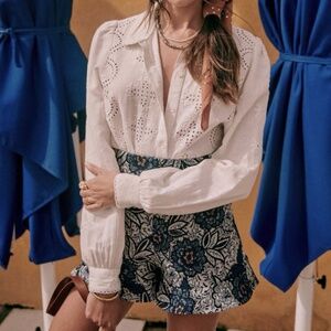 Sezane Dorian Shorts Jacquard fleurs bleues Size 40 (US 8)